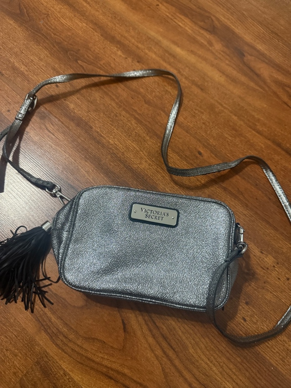 Victoria's Secret Silver Metallic Crossbody Bag with Tassel